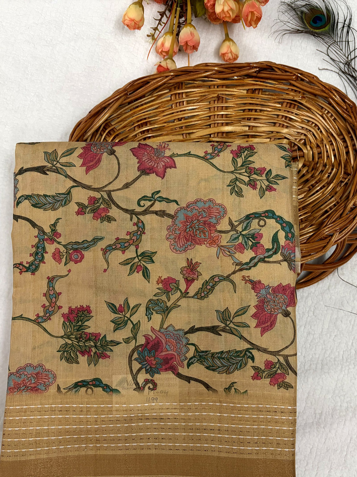 Floral Semi Tussar Saree – Beige