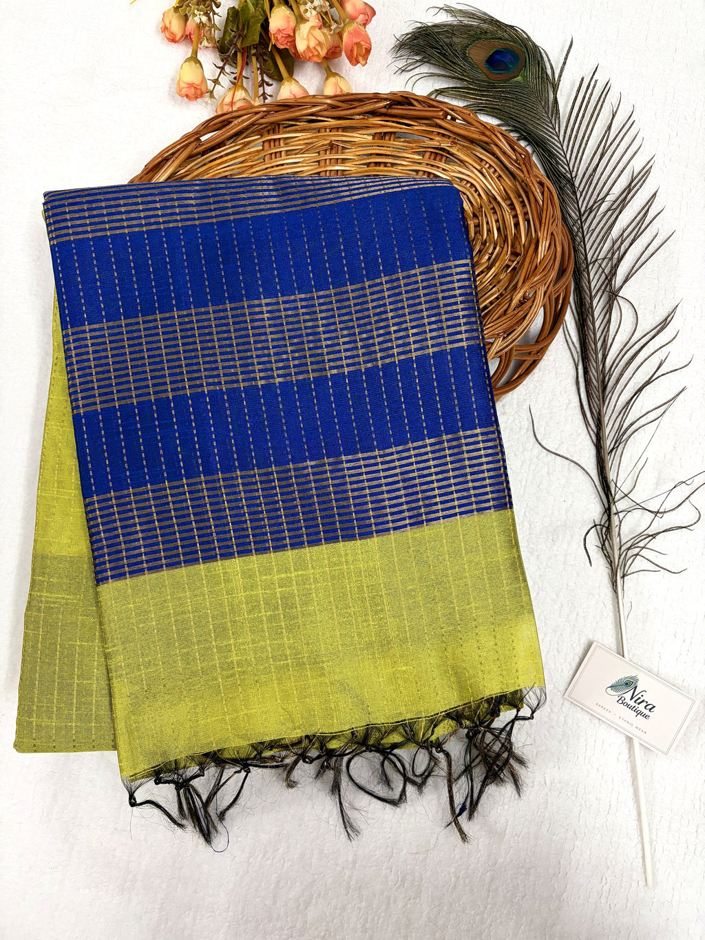 Dhabi Silk Saree – Blue Yellow