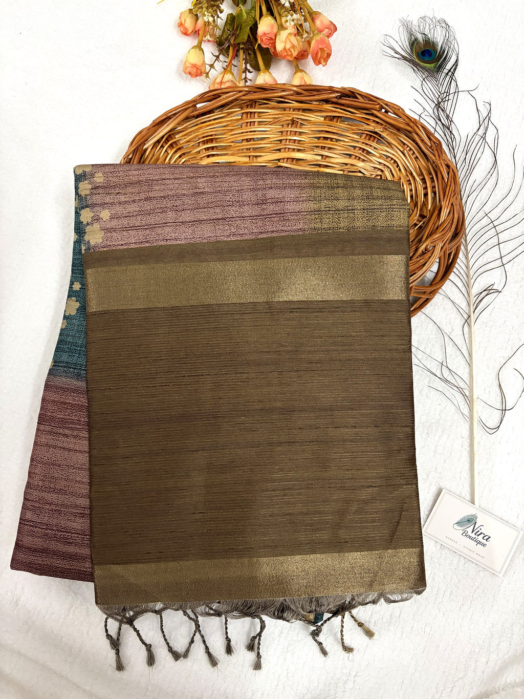 Semi Desi Tussar Saree – Brown