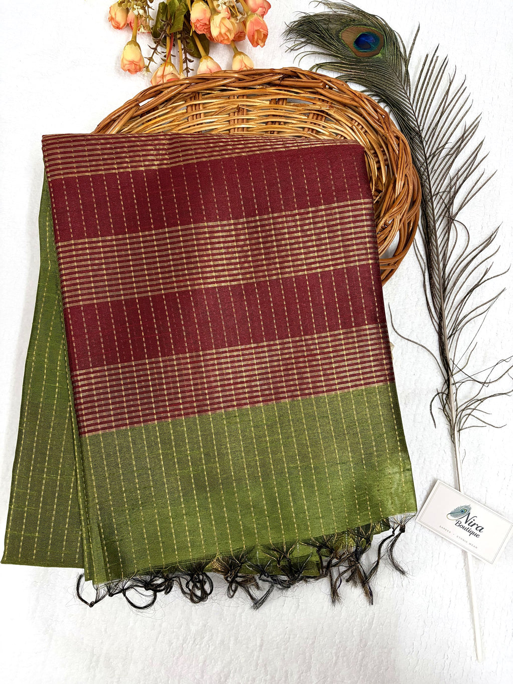 Dhabi Silk Saree – Maroon Green