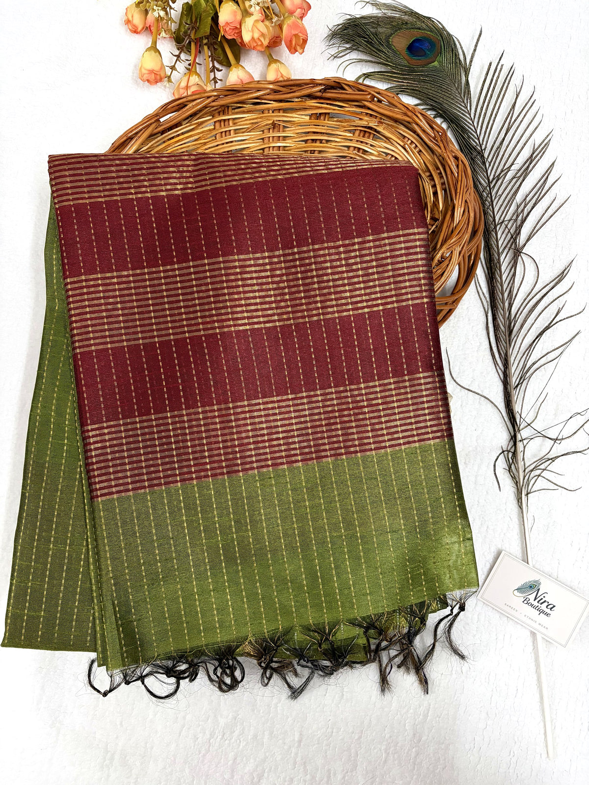 Dhabi Silk Saree – Maroon Green