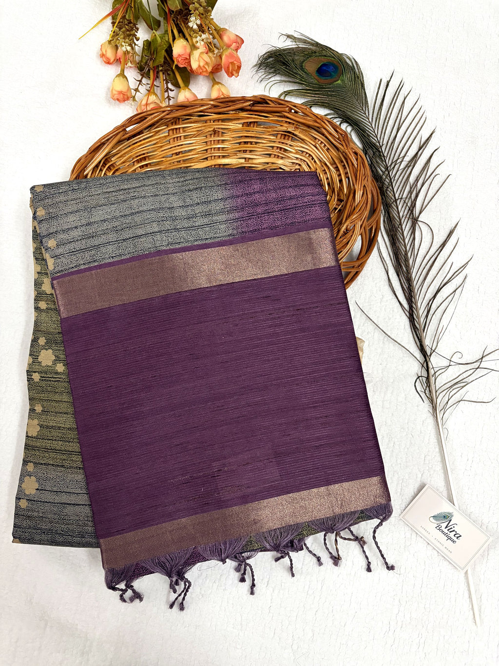 Semi Desi Tussar Saree – Plum
