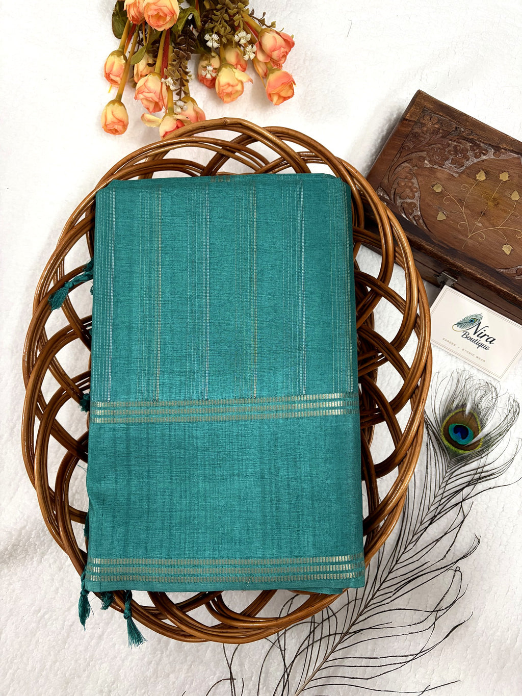Matka Tussar Saree – Teal