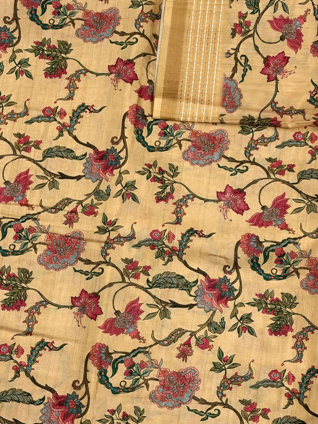 Floral Semi Tussar Saree – Beige