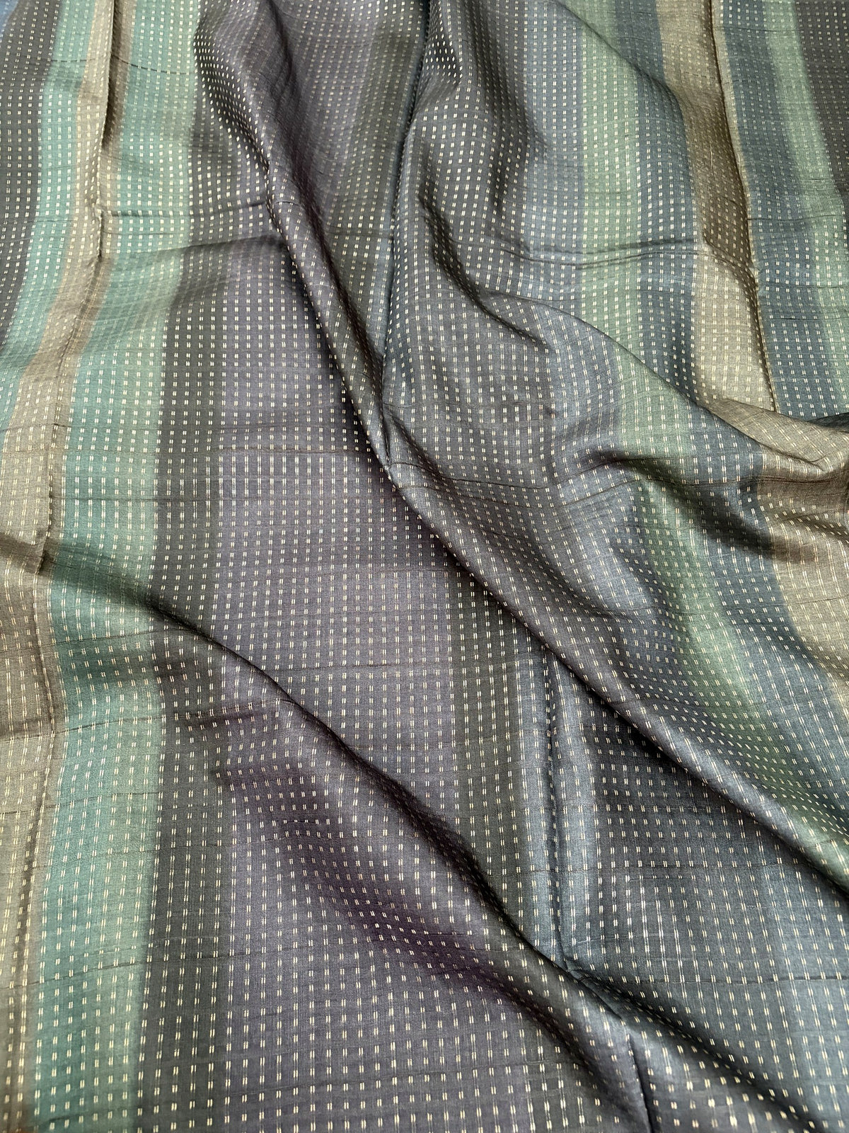 Bottle green grey semi tussar saree body with zari butta