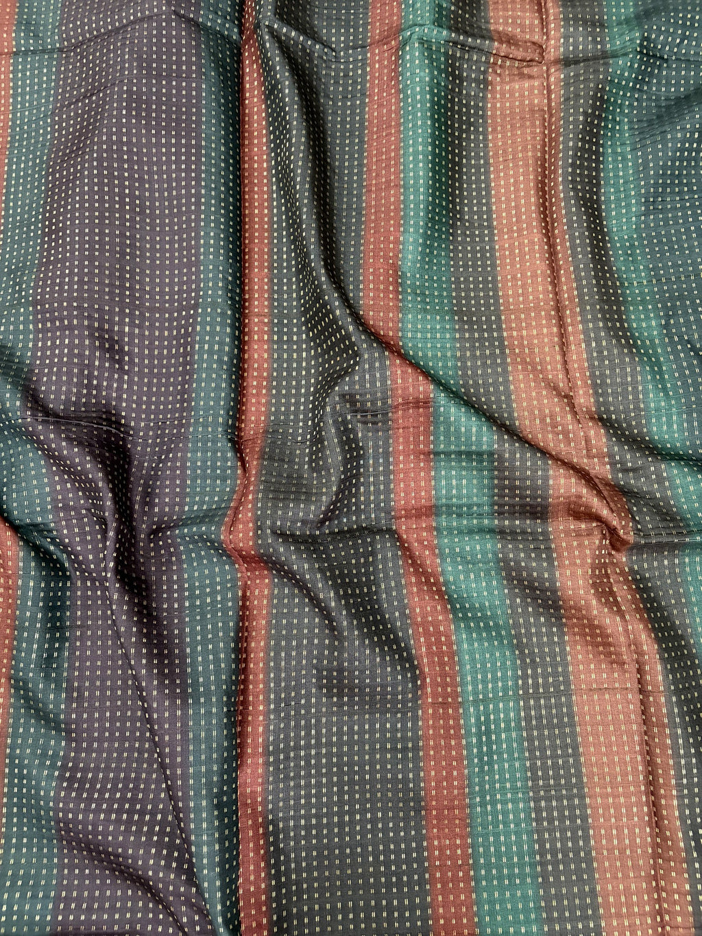 Multicolour stripe semi tussar saree body with zari butta