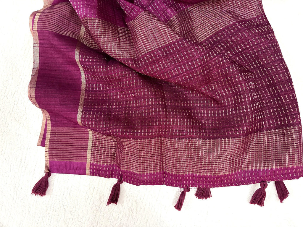 Raas Matka Silk Saree Wine Magenta pallu with tassels
