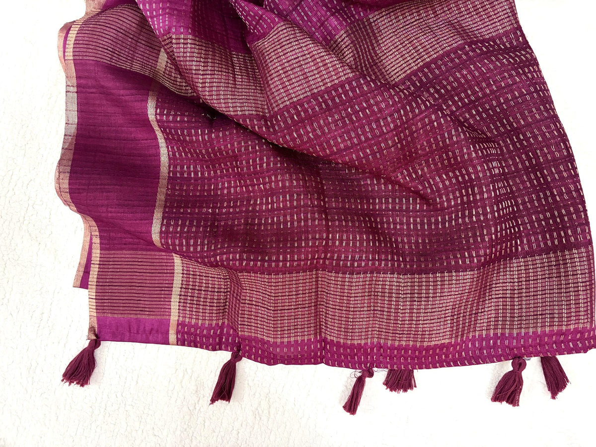 Raas Matka Silk Saree Wine Magenta pallu with tassels