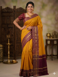 Mustard Yellow Semi Silk Saree