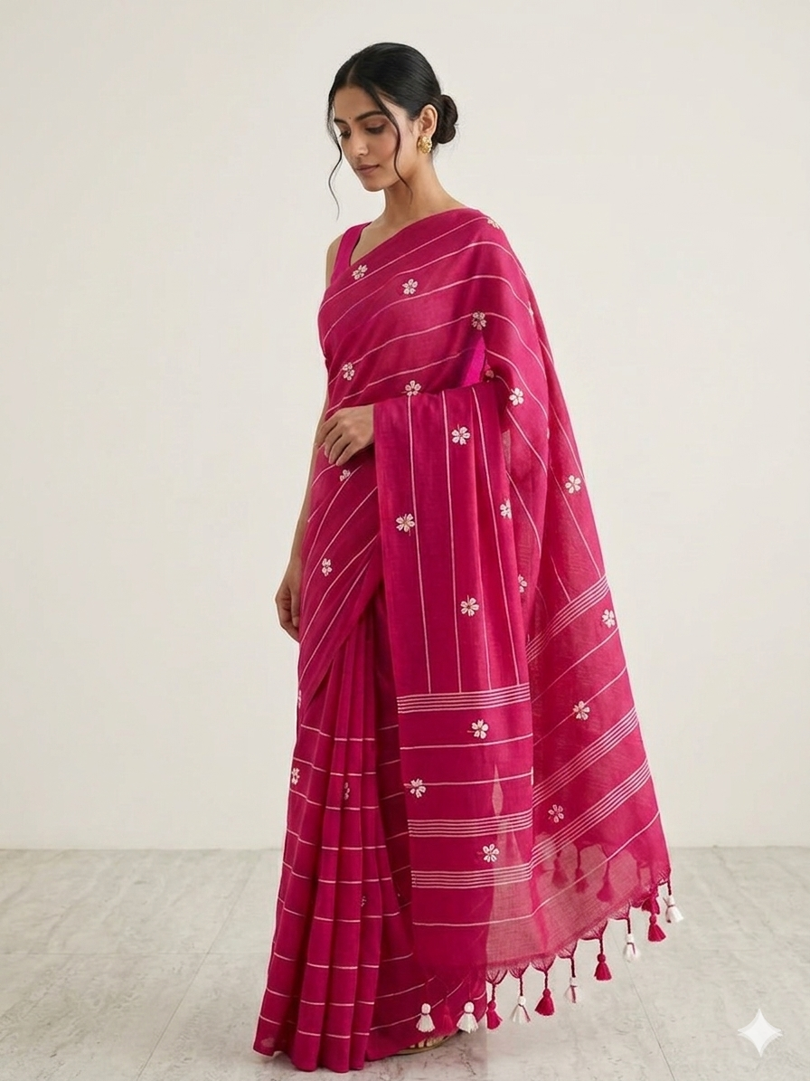 Rani Pink cotton Saree