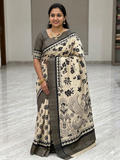 Cream Black Cotton Saree