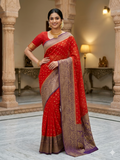 Red Peacock Zari Saree