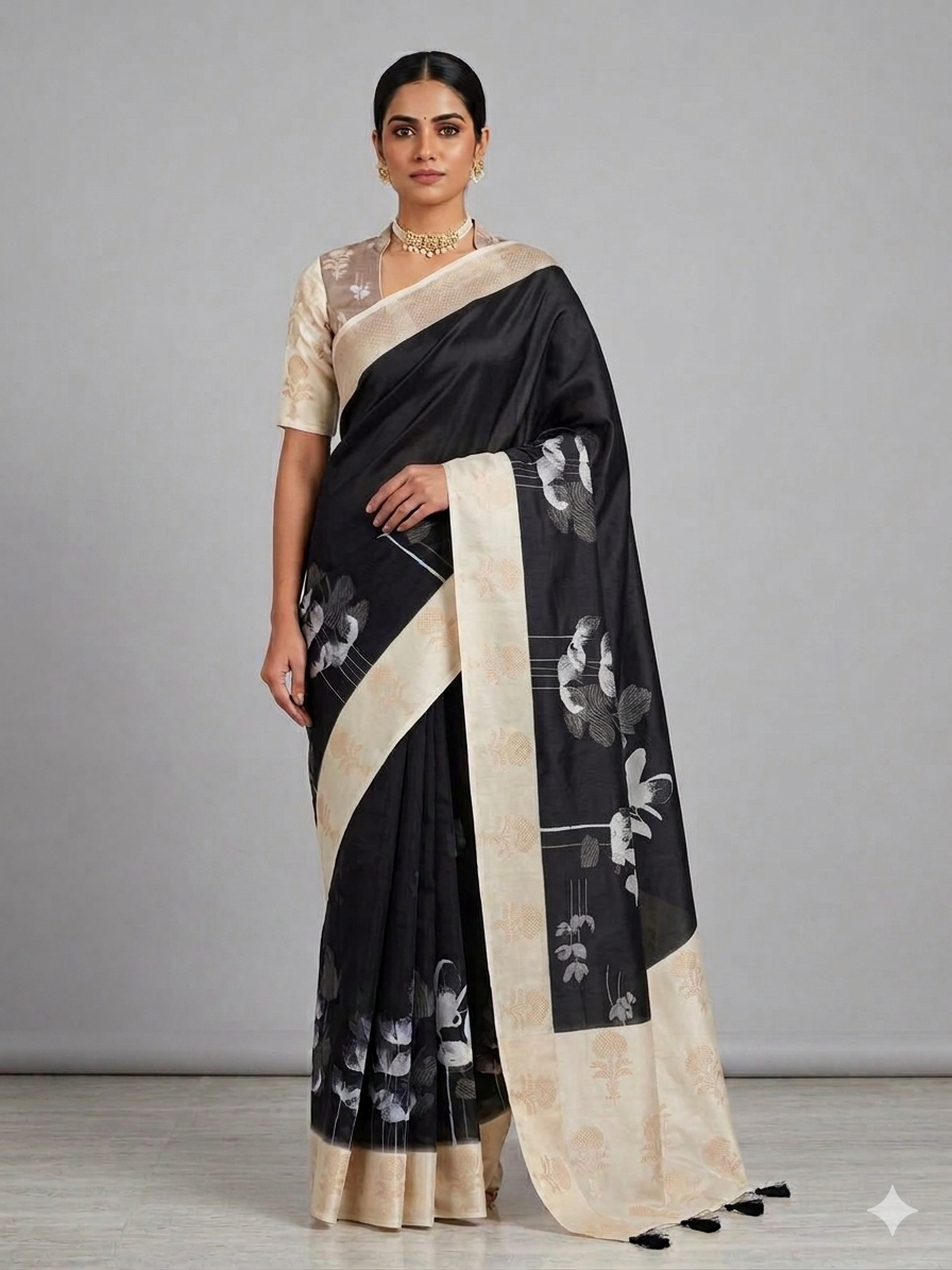 Black Organza Woven Saree