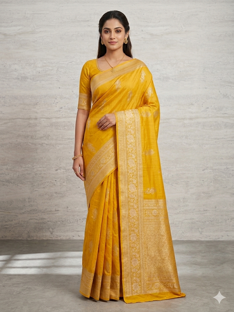 Mustard Semi Silk Saree