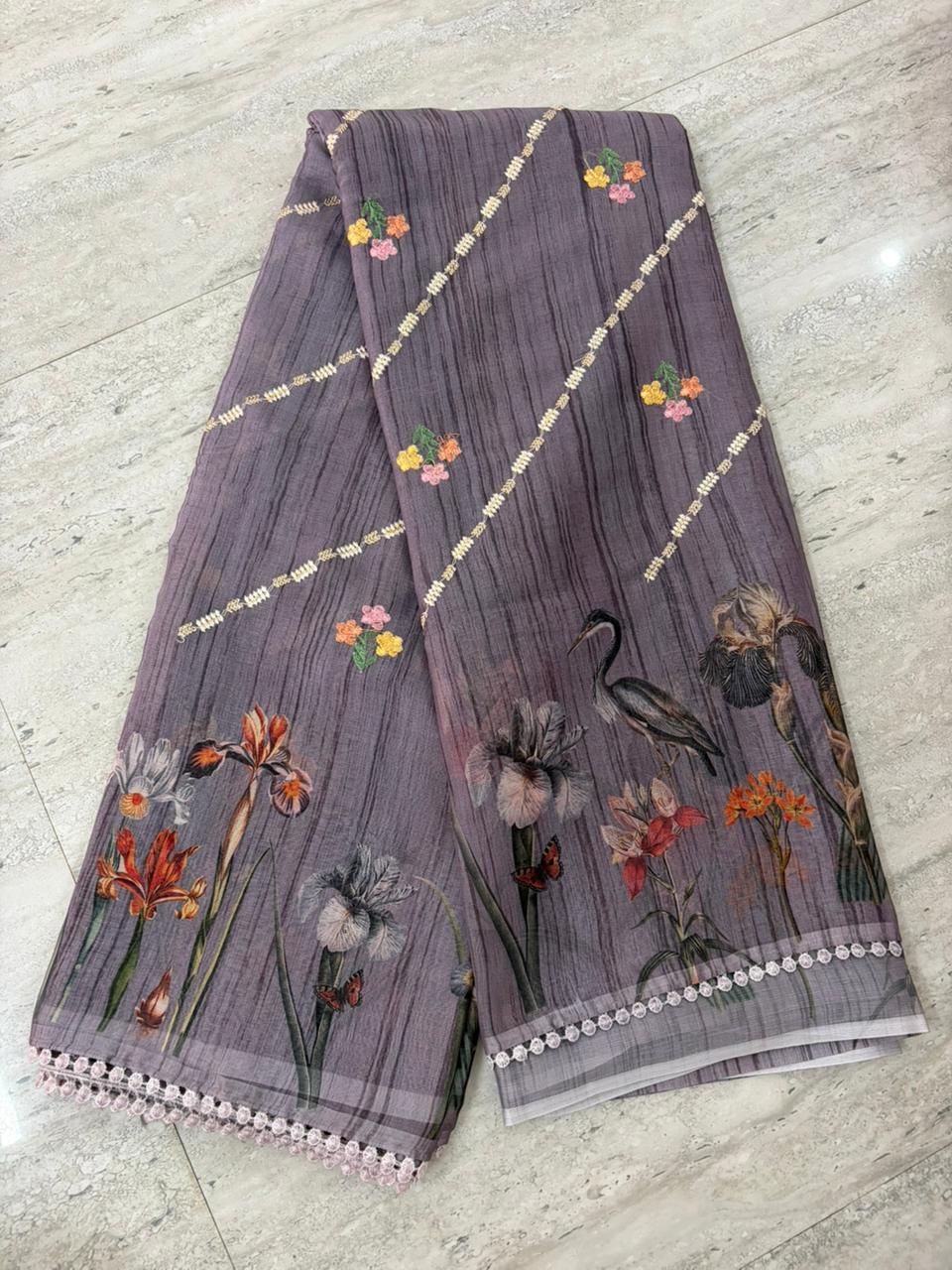 Lavender Floral Designer Saree