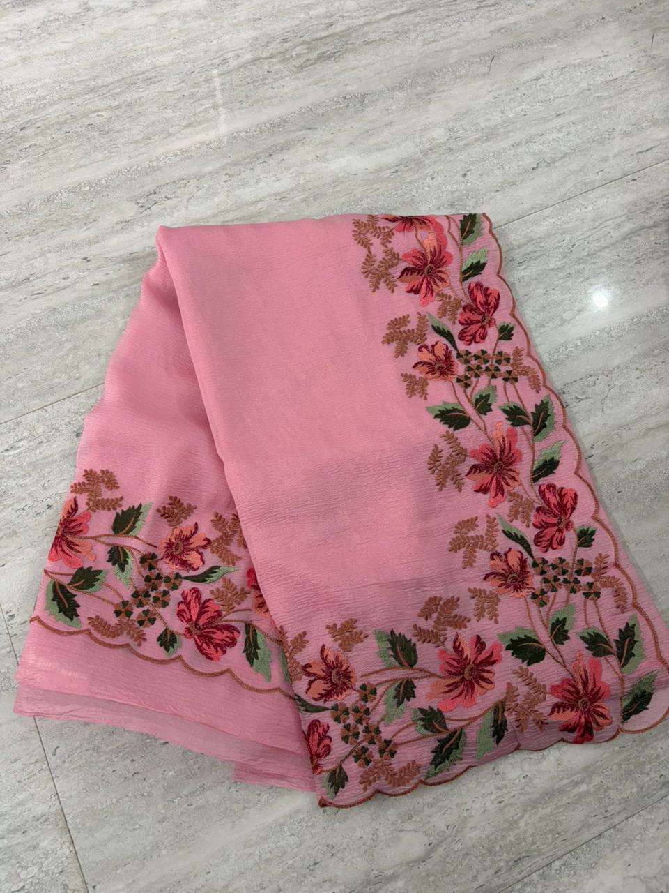 Pink Embroidered Designer Saree