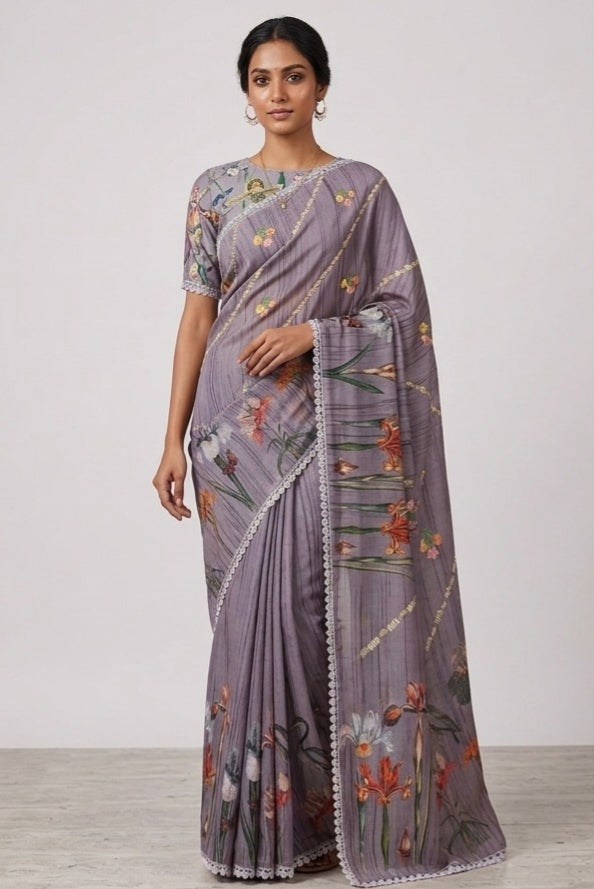 Lavender Floral Designer Saree