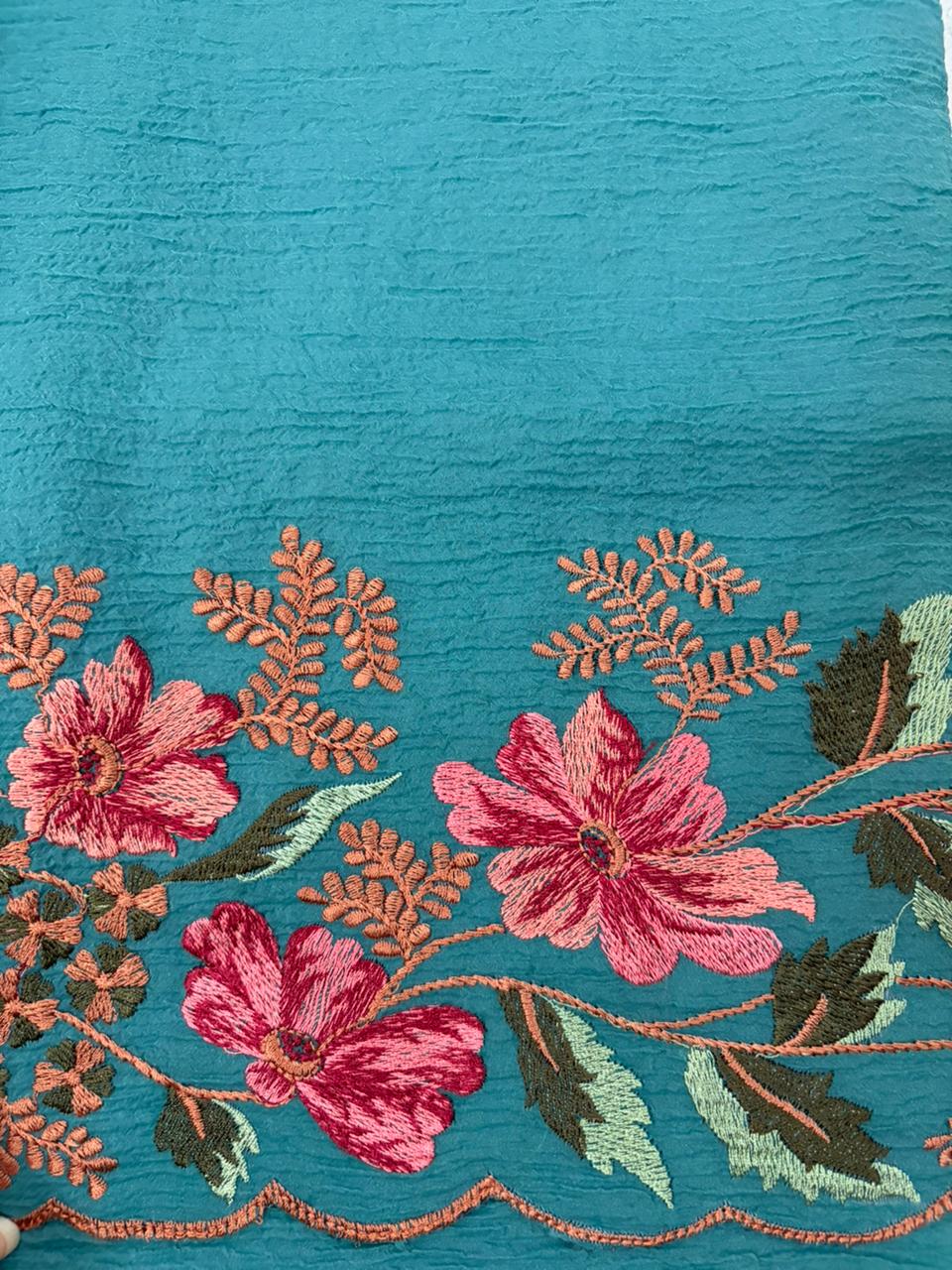 Teal Embroidered Designer Saree