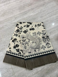 Cream Black Cotton Saree