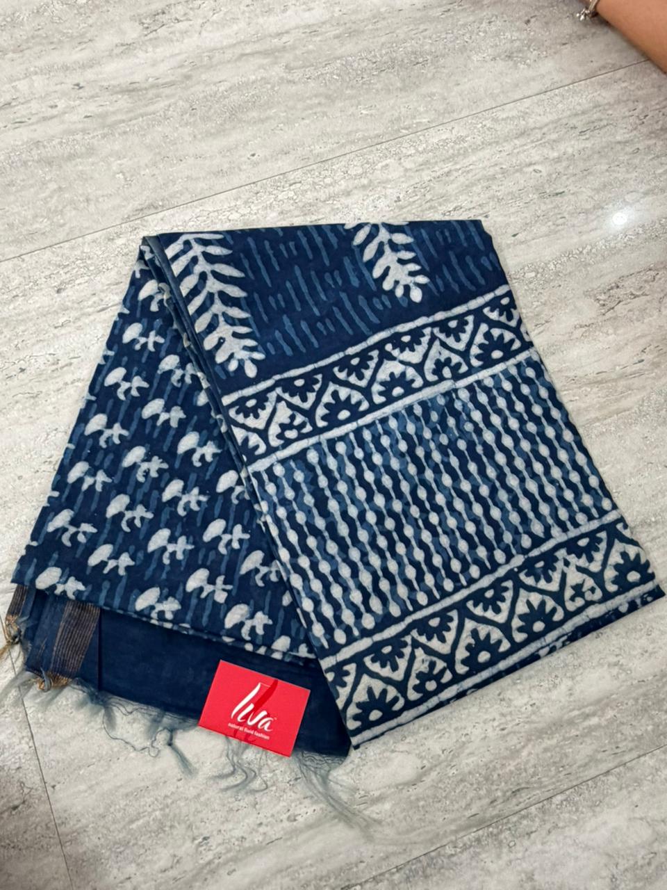 Indigo Handblock Cotton Saree
