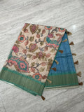 Beige Kalamkari Linen Saree
