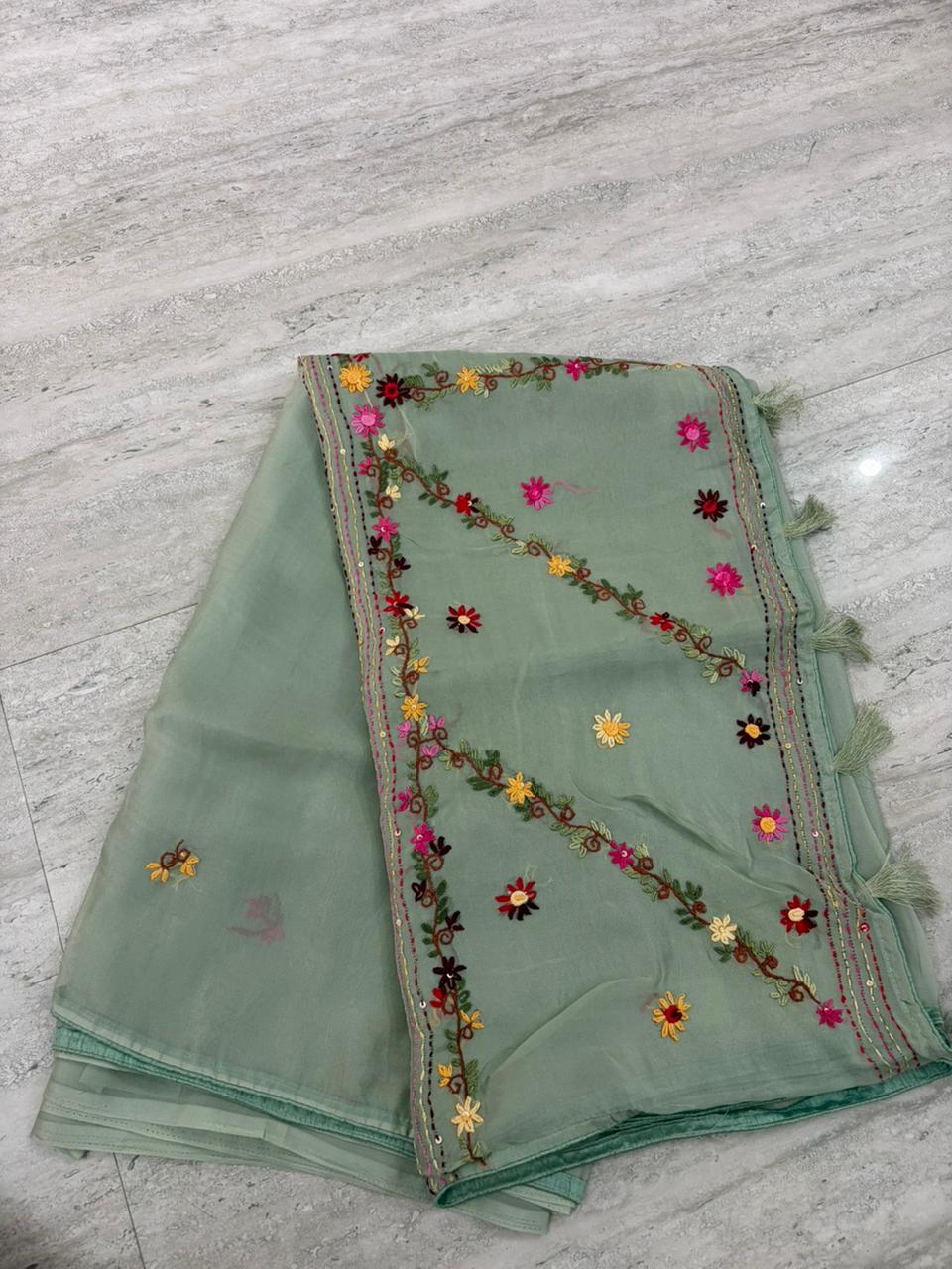 Pastel Floral Tassel Saree