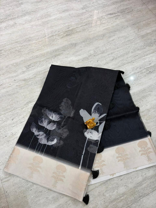 Black Organza Woven Saree