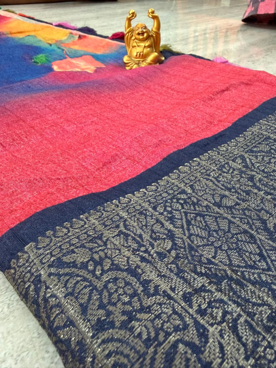 Tie-Dye Tassel Cotton Saree