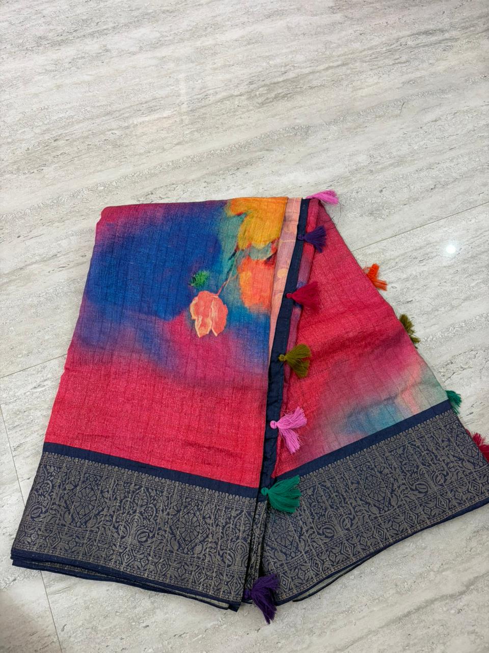Tie-Dye Tassel Cotton Saree