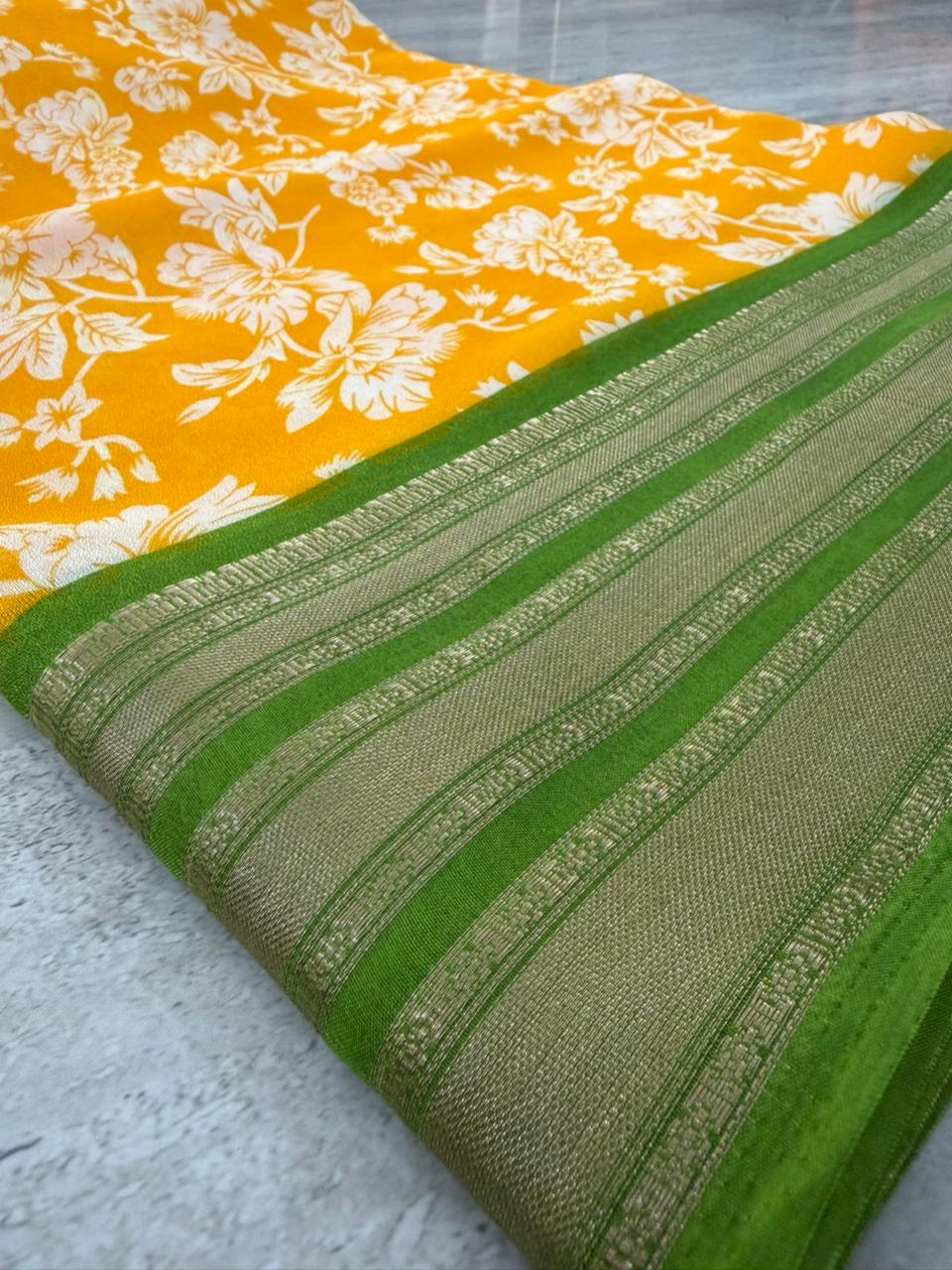 Mustard Floral Lightweight Saree